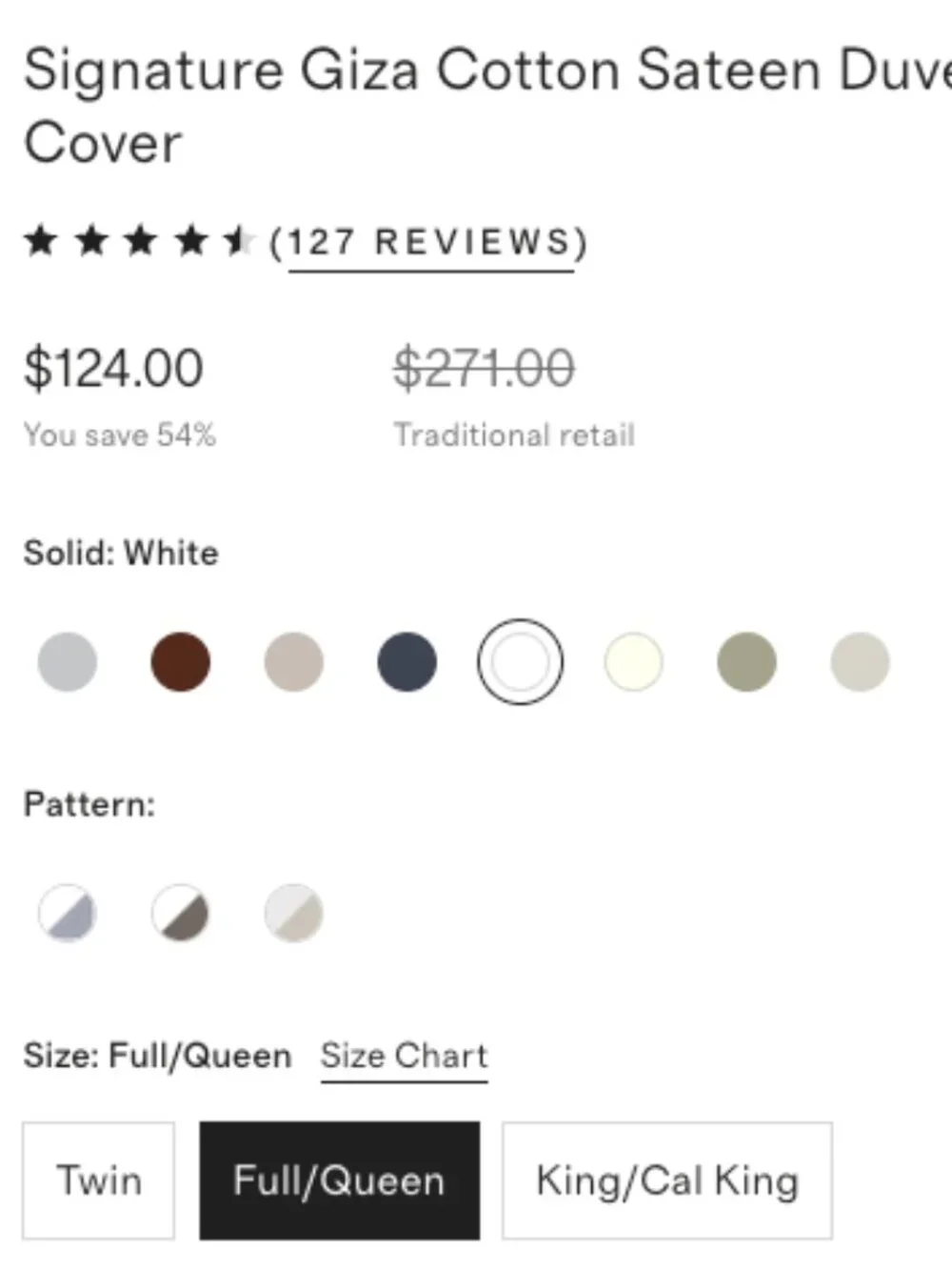 NWOT Quince Signature Giza Cotton Duvet Cover | Full/Queen White | Retail $124